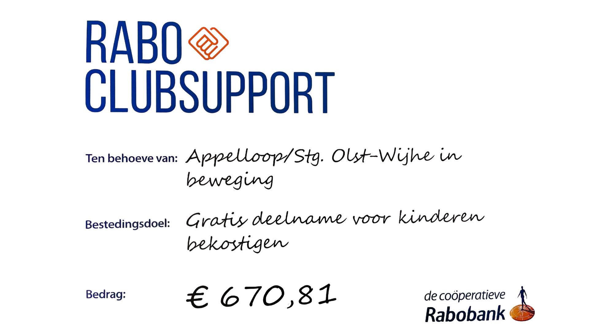 opbrengst actie RaboClubSupport - Appelloop