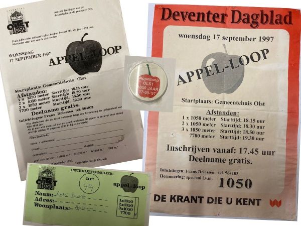 inschrijfformulier en krantenartikel van de eerste appelloop op 17 september 1997